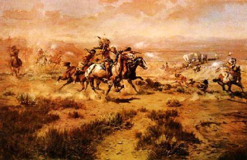 Charles M Russell The Attack on the Wagon Train Norge oil painting art